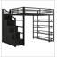Lit mezzanine robuste en métal, format queen, avec étagères de rangement intégrées, placards et penderie pour une utilisation optimale de l'espace.