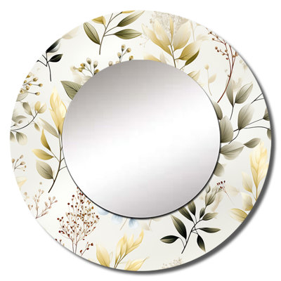 Delicate Ferns - Plants Decorative Wall Mirror, Boho Round Mirror, Printed Metal Art