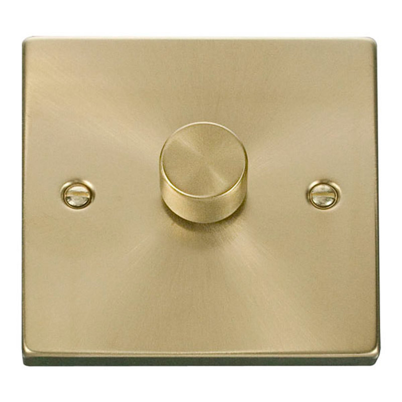 1 Gang 2 Way LED 100W Trailing Edge Dimmer Light Switch, Satin Brass