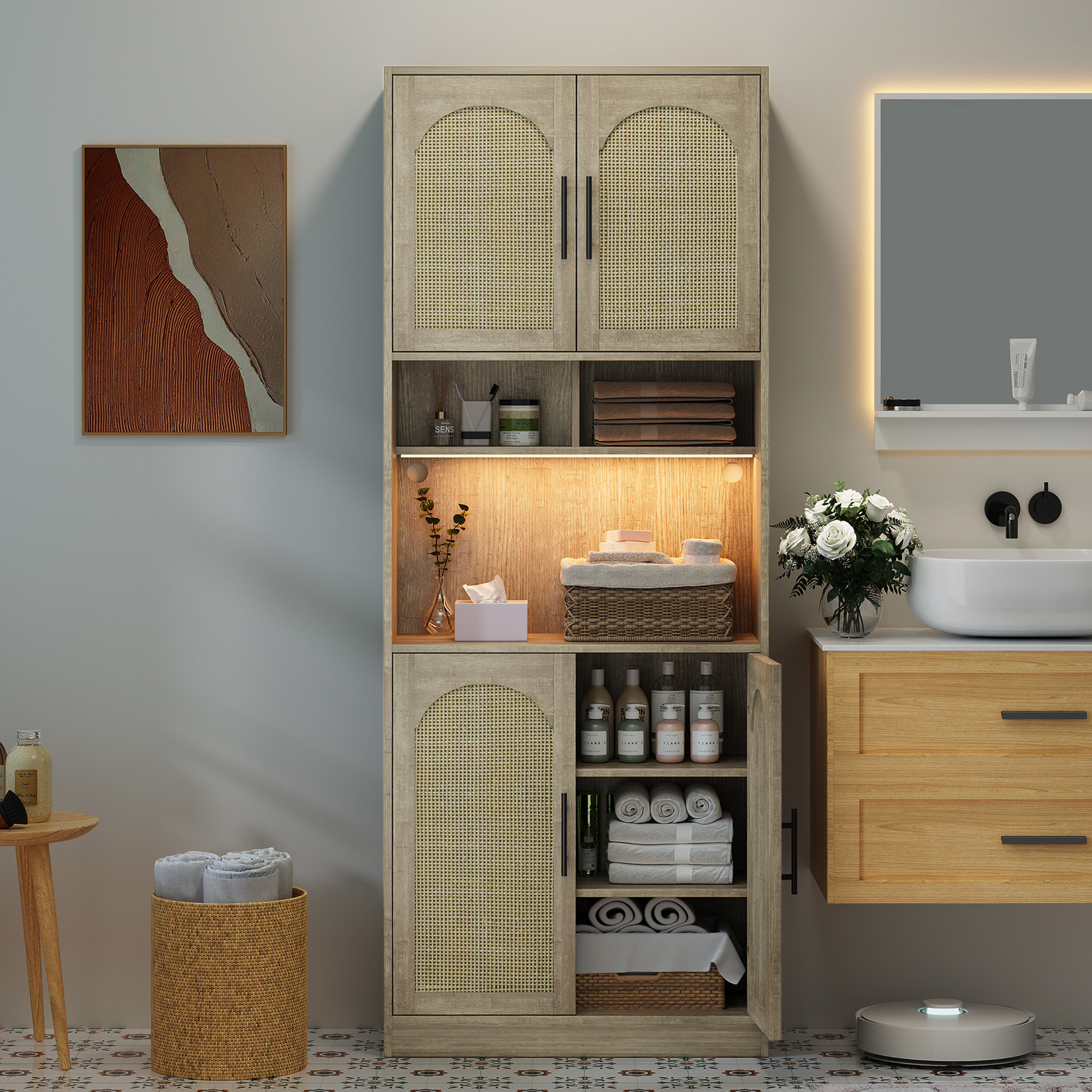 Wrought Studio™ 70.9“ Tall Kitchen Pantry Storage Cabinet, Modern Kitchen Hutch Bar Cabinet With Microwave Stand & Reviews | Wayfair