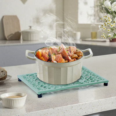 Ensemble de sous-pieds en fonte 9,6 x 6,3 pouces, grands sous-pieds en métal pour plats chauds, casseroles, plats de cuisine décoratifs, sous-pieds résistants à la chaleur pour comptoirs en quartz, table de cuisson de table (vert, paquet de 1)