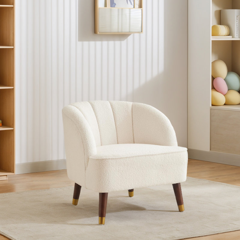 Fauteuil d'appoint rembourré avec pieds en bois, Boucle blanc