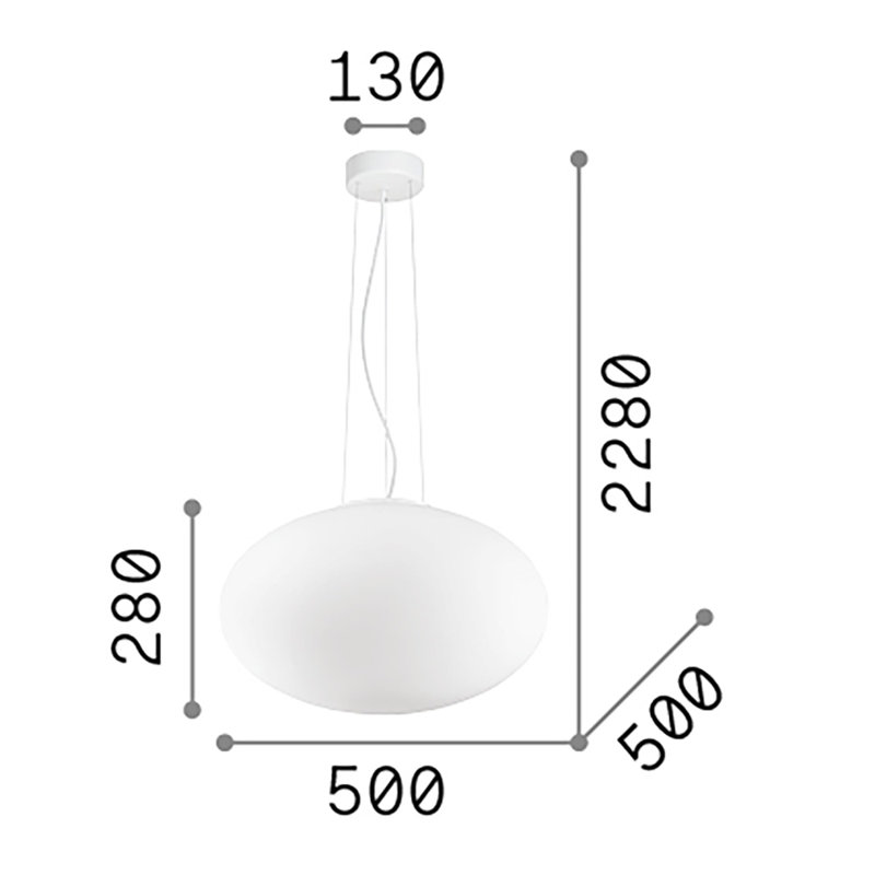 Candy 1 - Light White Sphere Pendant, 243cm H x 50cm W x 50cm D
