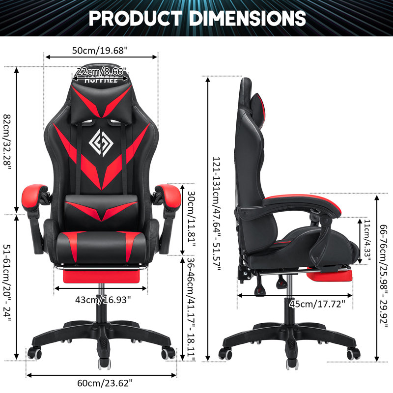 Ergonomic  LED Gaming Chair with Massage Lumbar Pillow, Red/Black