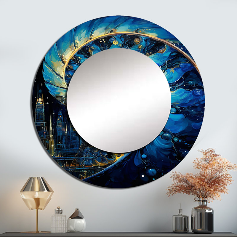 Roarie Nautilus saphir coquillages - miroir mural Nautilus, miroir décoratif rond moderne, impression d'art en métal