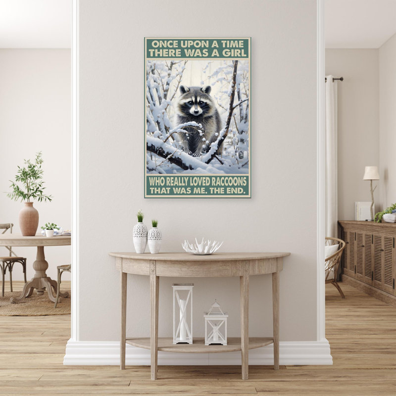 Jaquelyn qui a vraiment aimé les ratons laveurs sur toile, H 14 po x l 11 po x P 1,25 po