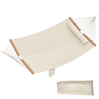 Outdoor Hammock 440LB Capacity with Wood Spreader Bar, Cream White
