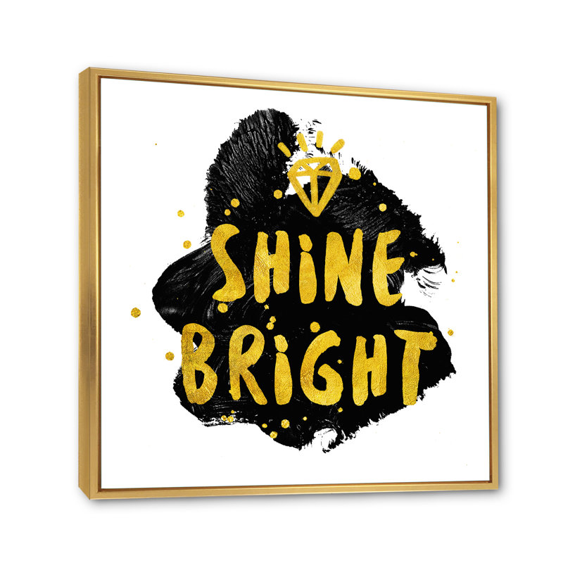 Shine Bright - art textuel sur toile, Toile encadrée d'or, H 36 po x l 36 po x P 1 po