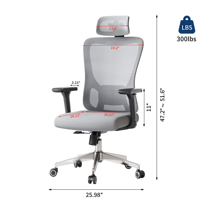 Breathable Mesh Back Ergonomic Office Chair With Headrest, Gray