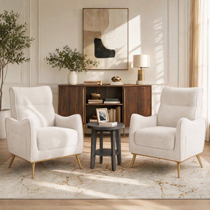 Ensemble de 3 fauteuils d'appoint rembourrés avec table d'appoint, Beige