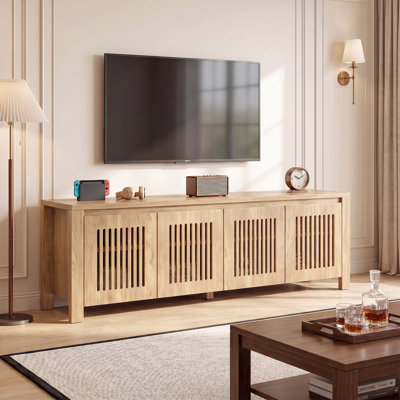 Meuble télé 55 po avec portes pour téléviseur de 65 po, centre de divertissement de ferme avec 8 cubes de rangement pour le salon, la chambre à coucher