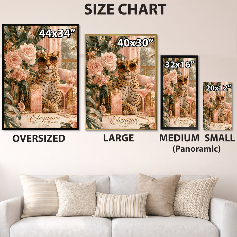 L'élégance est toujours à la mode - Décoration murale glamour sur toile léopard, H 44 po x l 34 po, Encadrement doré