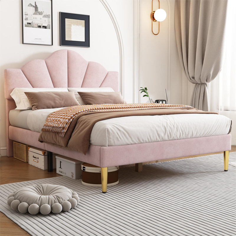 Akershus Upholstered Bed, Pink, UK Double - DE 135 x 190 cm
