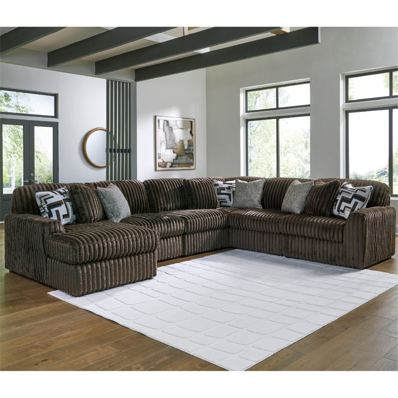 Canapé modulaire avec méridienne 6 pièces Irie, Polyester brun, 40" H x 151" W x 122" D, Orienté à droite