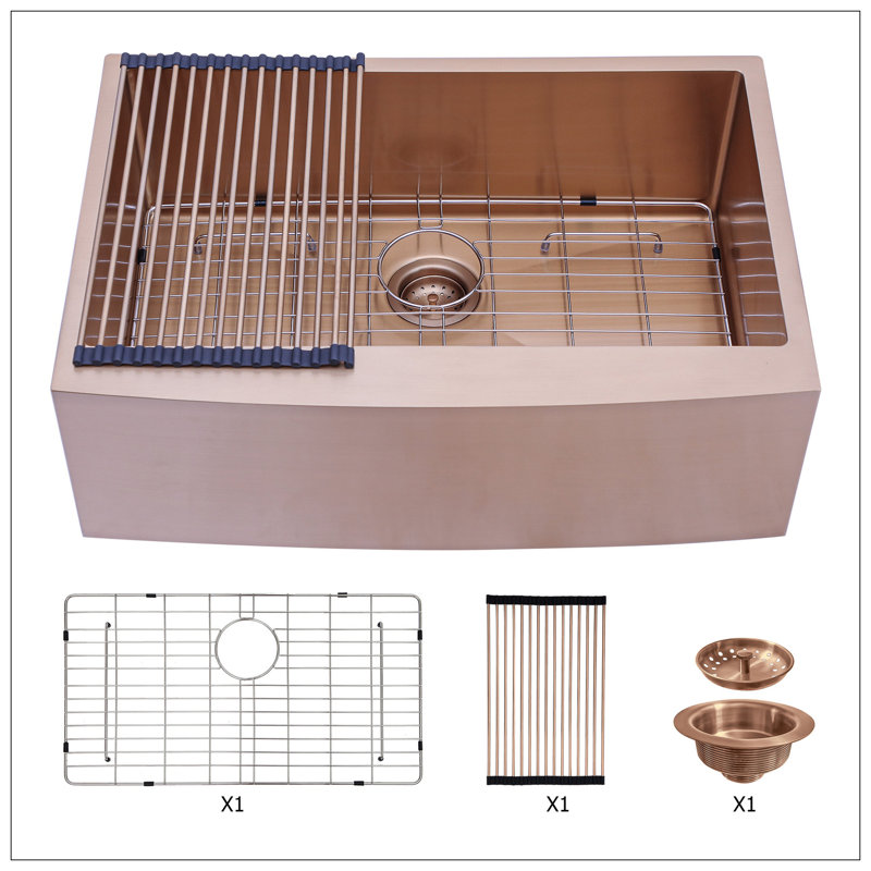 Évier de cuisine 33 en or rose 33 - évier de cuisine 33 * 21 * 10 pouces à tablier frontal en acier inoxydable de calibre 16