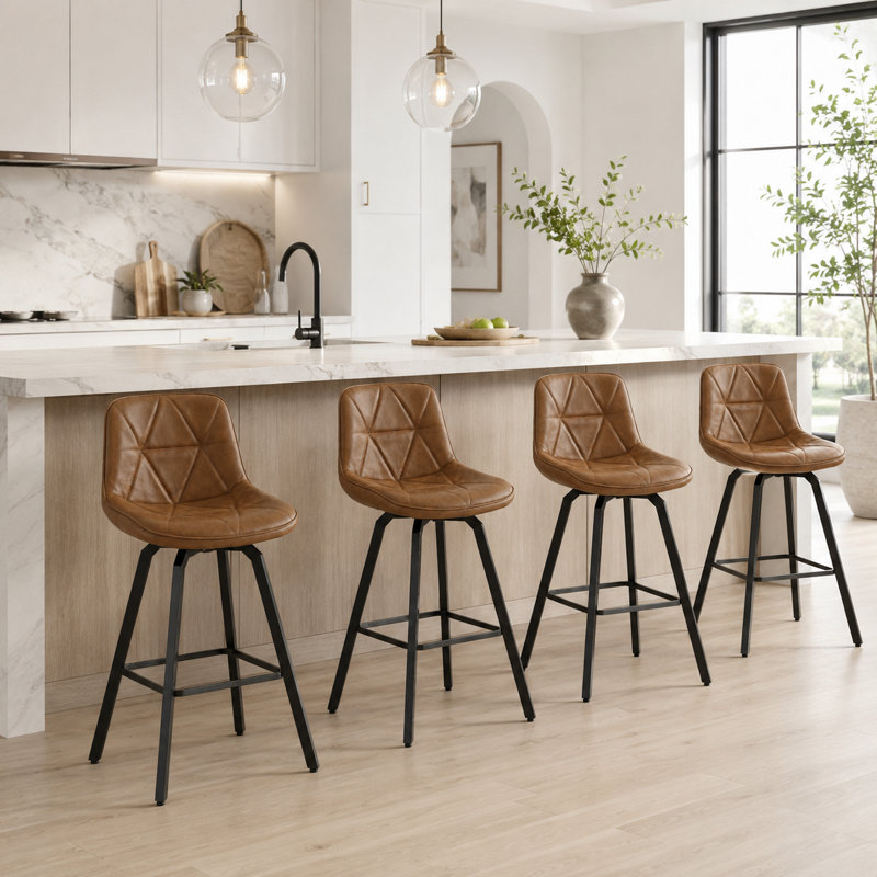 Tabouret de comptoir pivotant 26 po avec siège en similicuir, Marron foncé