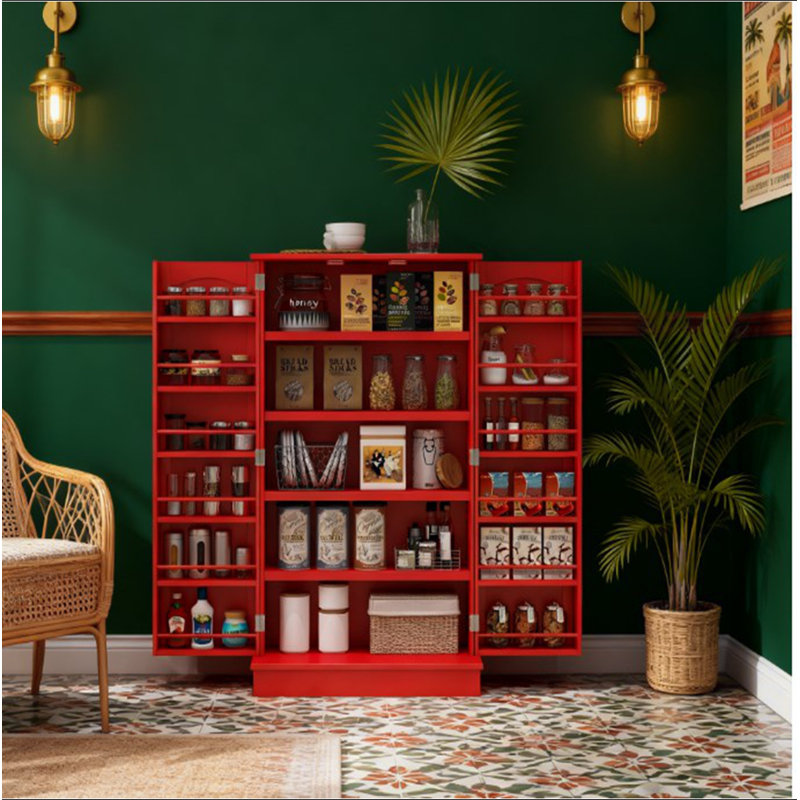Grande armoire de rangement, armoire de cuisine avec portes doubles et tablettes à 5 niveaux pour la maison