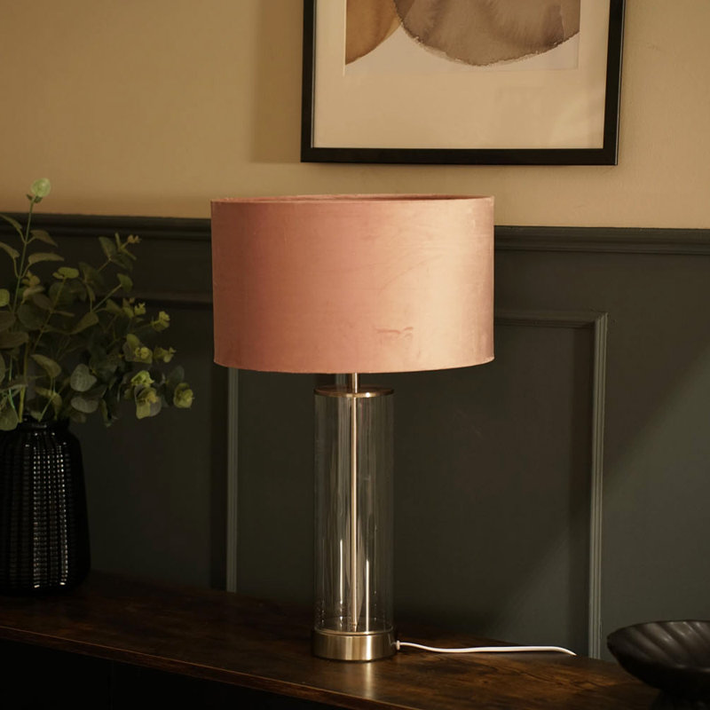Simonetta Glass Table Lamp, Blush, Silver, No