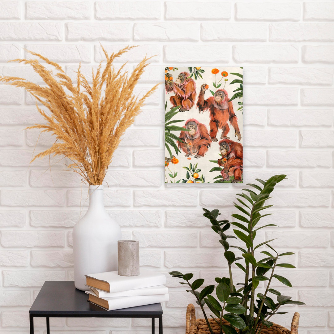 Tropical Orangutans And Oranges Playful Abstract Monkey Fruit Nature Wall Art Print