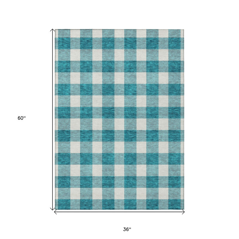 Tapis bleu sarcelle lavable 3 pi x 5 pi bleu et gris