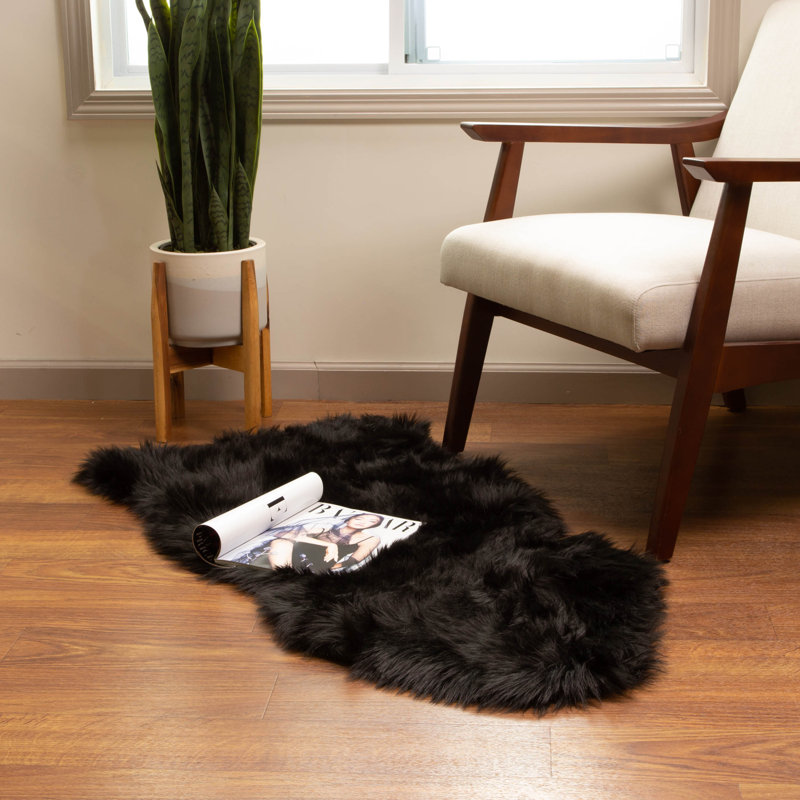 Diller Black Faux Fur Machine Washable Shag Fluffy Area Rug, Novelty 2' x 4'
