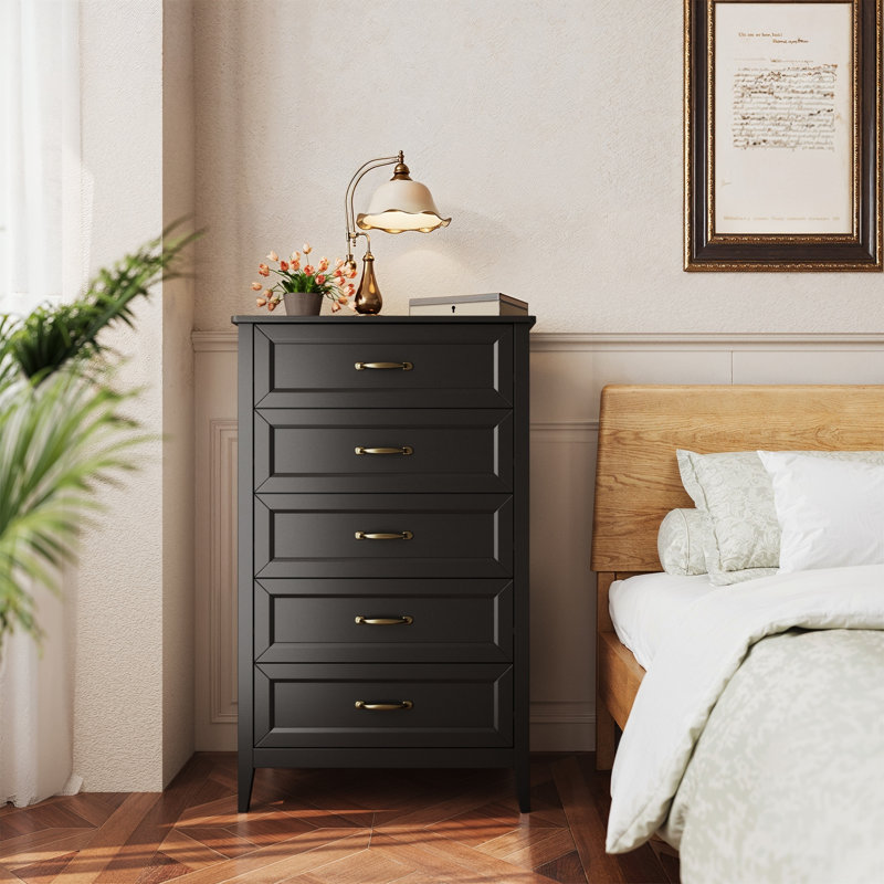 27.6-inch wide five-drawer dressing table/storage cabinet, Black