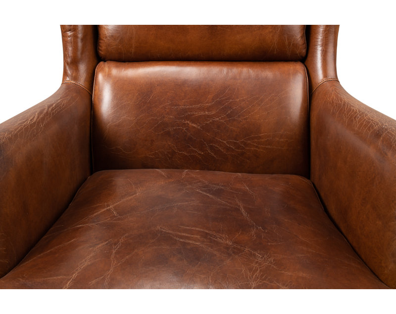 Elite Wingback Chair, Dark Brown Genuine Leather