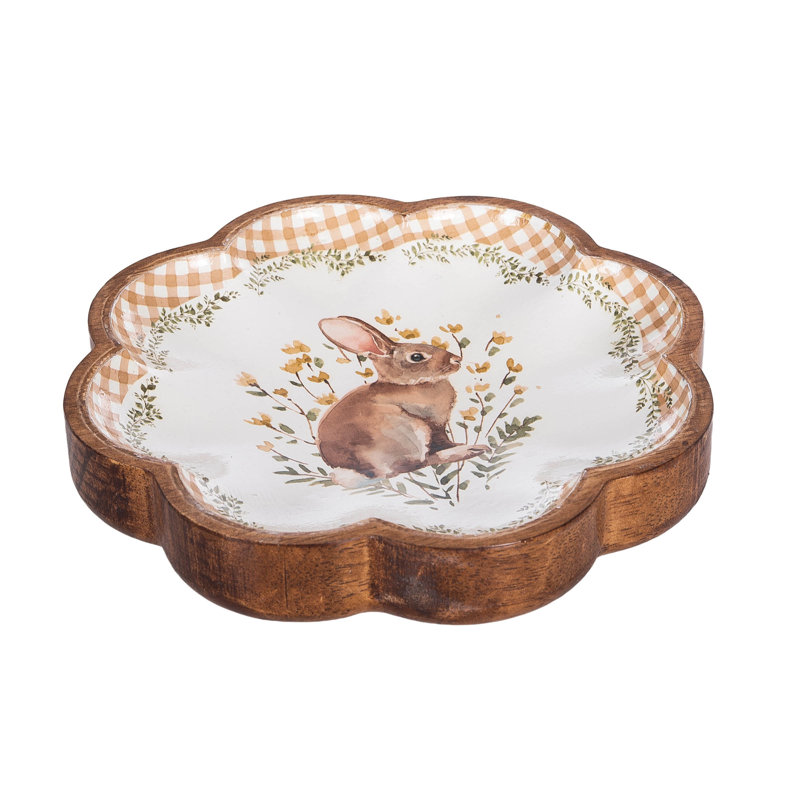 Plateau décoratif en bois à motif de tulipes et de jardin