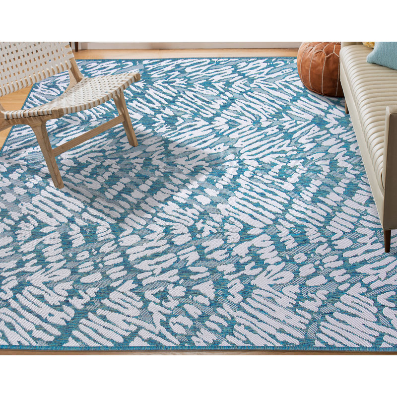 Tapis bleu sarcelle abstrait intérieur / extérieur Abstract, Rectangle 8 pi x 10 pi