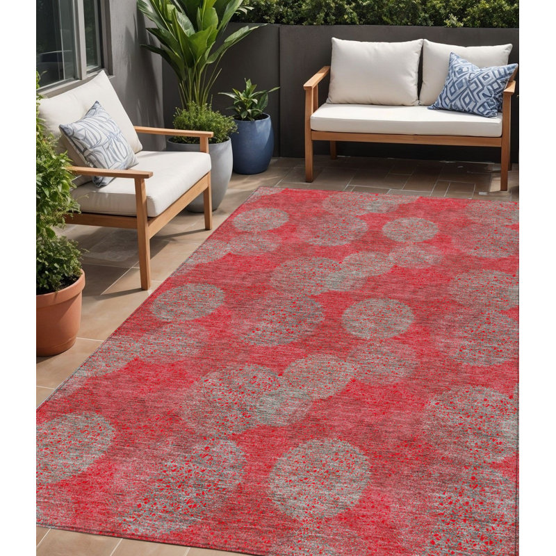 Tapis intérieur lavable à pois rouge 5 pi x 8 pi