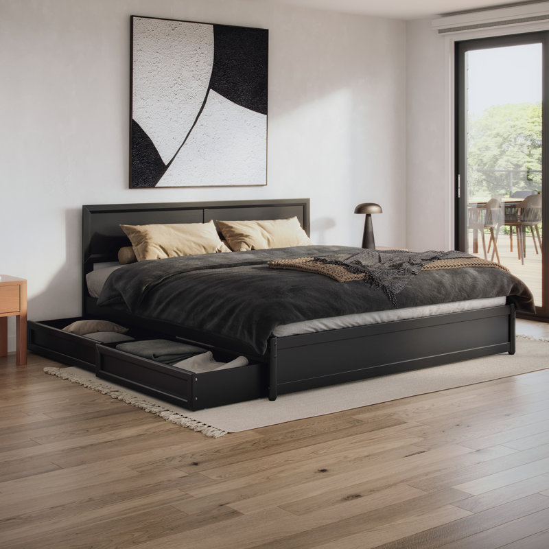 Astley Wood Panel Storage Bed, King, Black