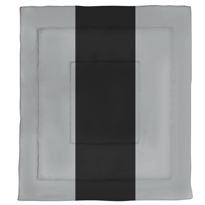 Modern & Contemporary Polyester Box Stitch Striped Comforter, Silver/Black/Silver, King Comforter