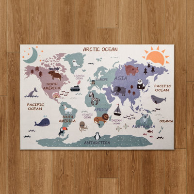 Kids Animal World Map Rectangle Play Rug