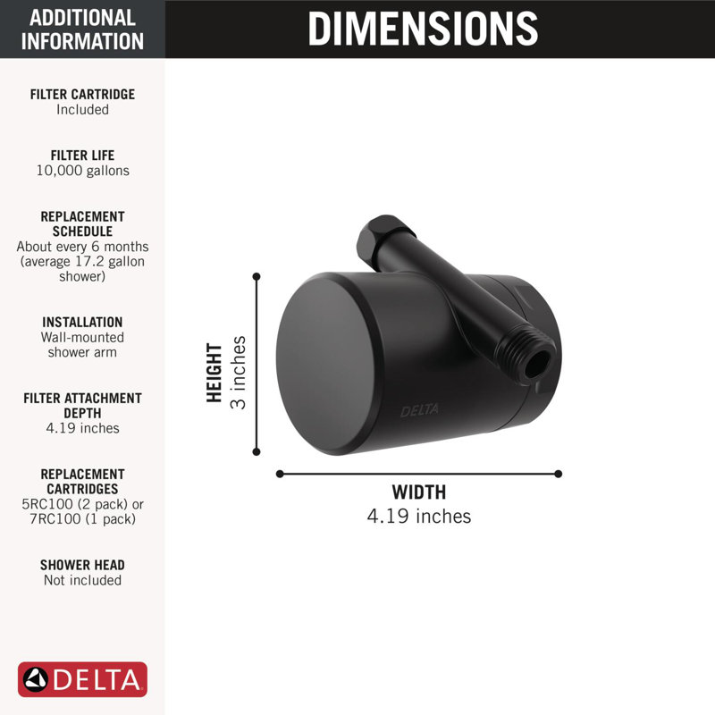 Filtre de douche standard avec filtre Clarifi, Noir mat