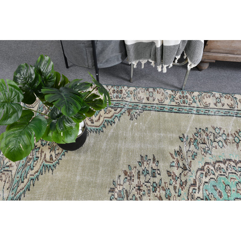 Grand tapis turc rétro vintage avec motif de médaillon antique parfait pour les espaces de salon brun / vert