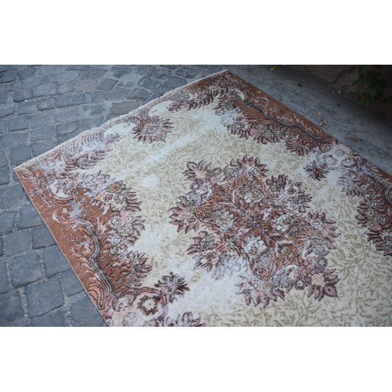 Tapis de chambre à coucher, tapis turc, tapis de sol, tapis 5 pi x 6,4 pi, tapis rétro, tapis orange