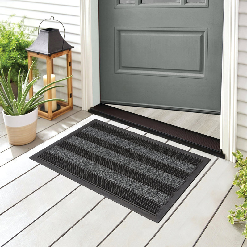 Gise Striped No Holiday Doormat, Grey, 0.7cm H x 46cm W x 81cm L