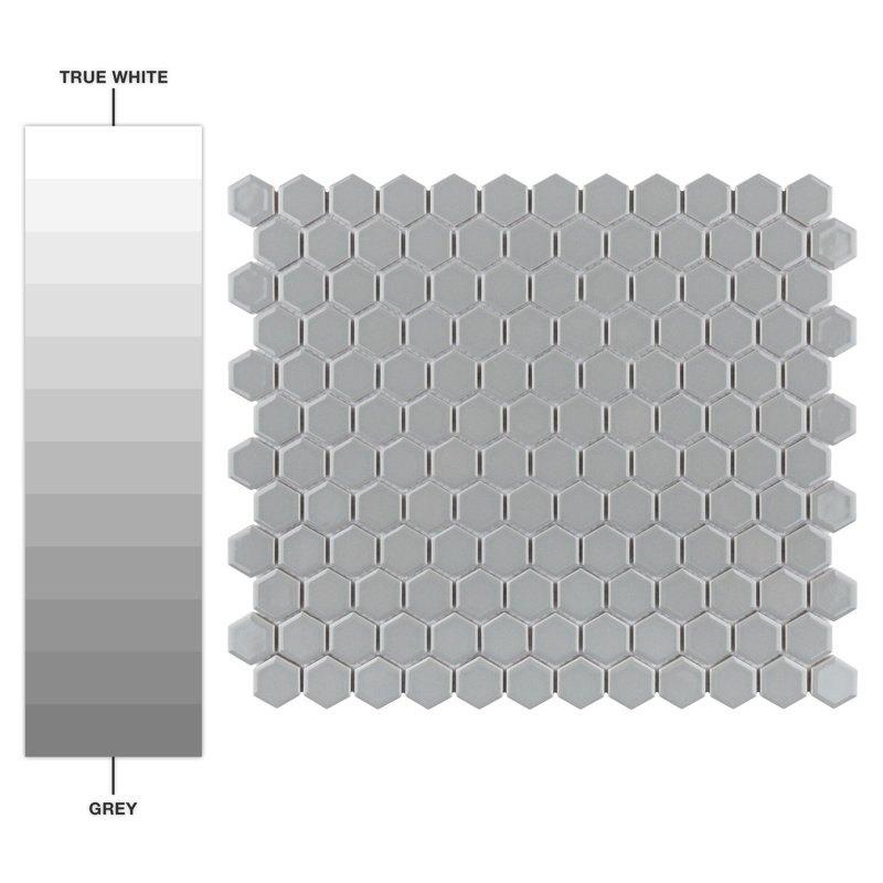 Metro Glossy .89" x .89" Hex Porcelain Honeycomb Mosaic Wall & Floor Tile, Light Gray
