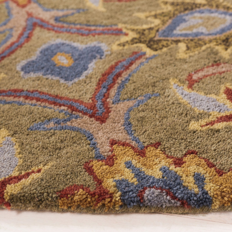 Aujah Hand Tufted Wool Floral Rug, Round 6'
