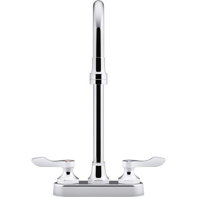 Robinet de lavabo de salle de bain central Triton Bowe 0,5 GPM avec flux laminaire, bec col-de-cygne et poignées levier, bonde non incluse