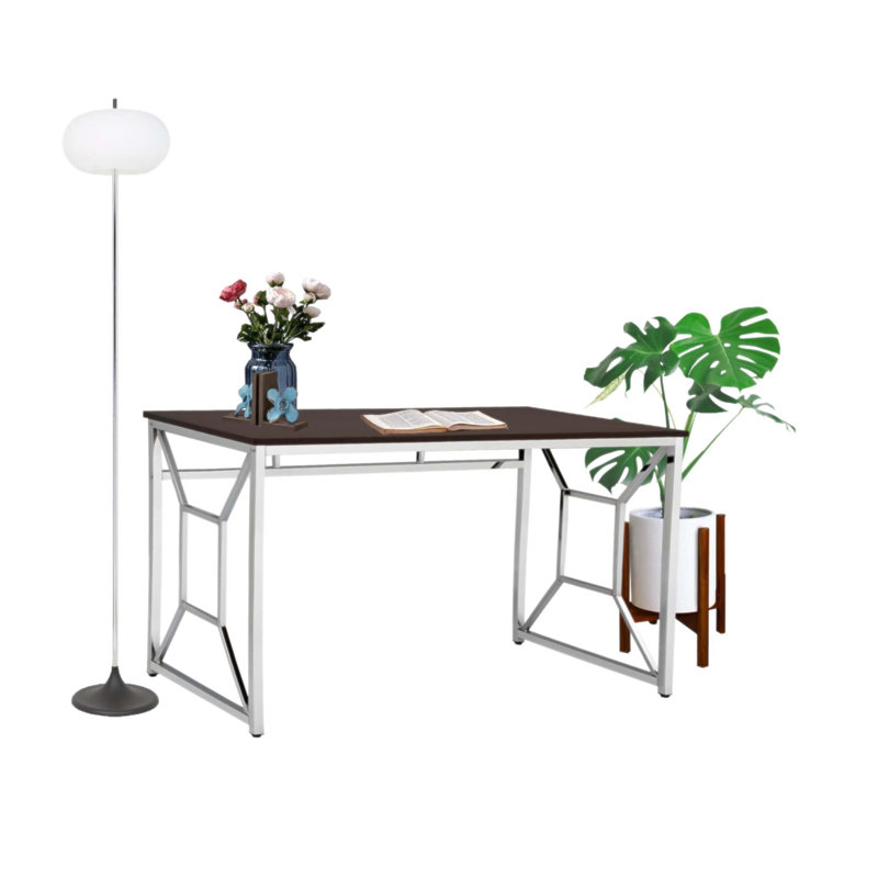 Bureau avec espace de travail en panneau de fibres à densité moyenne et cadre chromé Martha