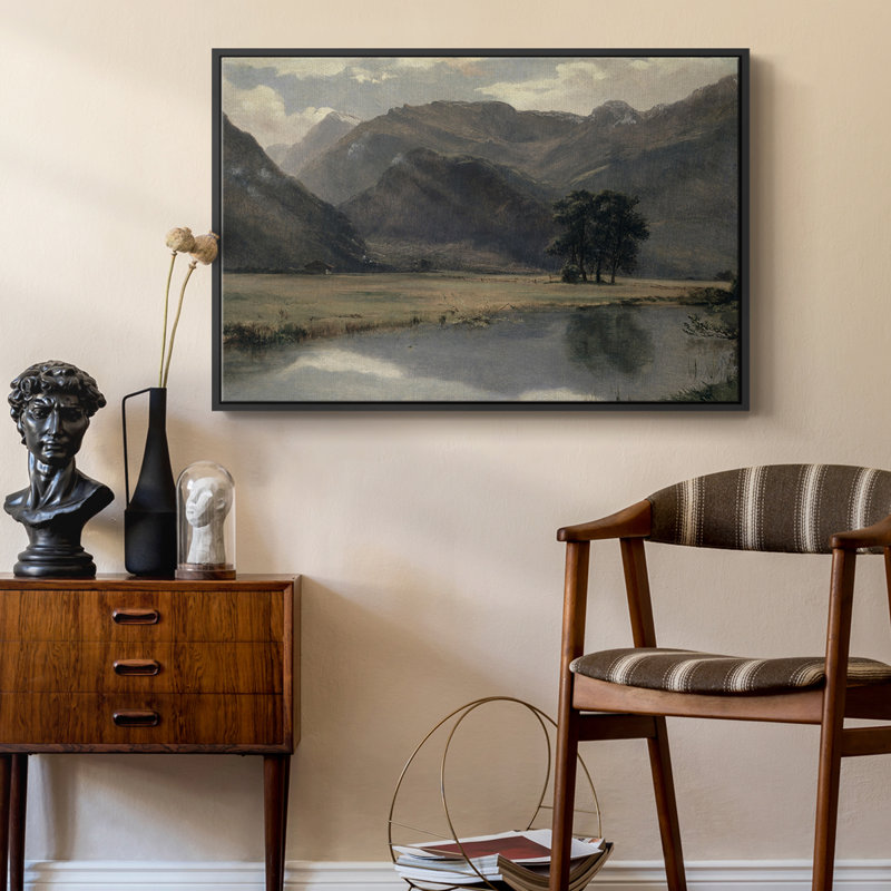 Paysage rétro - XLV III, H 25 po x l 37 po, Toile avec cadre flottant noir