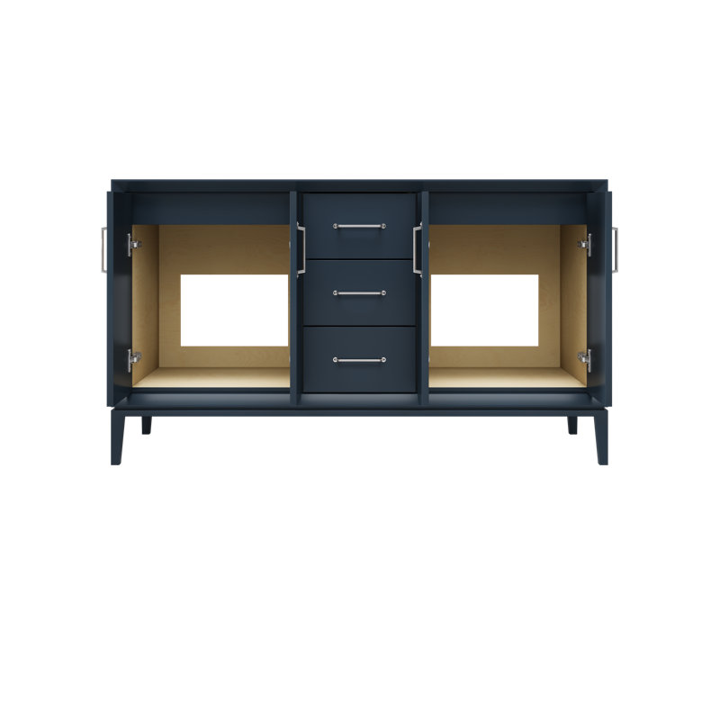 Meuble-lavabo double Alexandra, Bleu La Haye, 60", Chrome poli