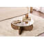 Table basse moderne avec plateau 100% verre trempé, finition noyer et transparent, 29,5 po x 13,8 po x 29,5 po | Structure en panneau de particules 100% mélaminé, épaisseur de 0,7 pouce | Design élégant et fonctionnel pour le salon-1528881818-1528881812