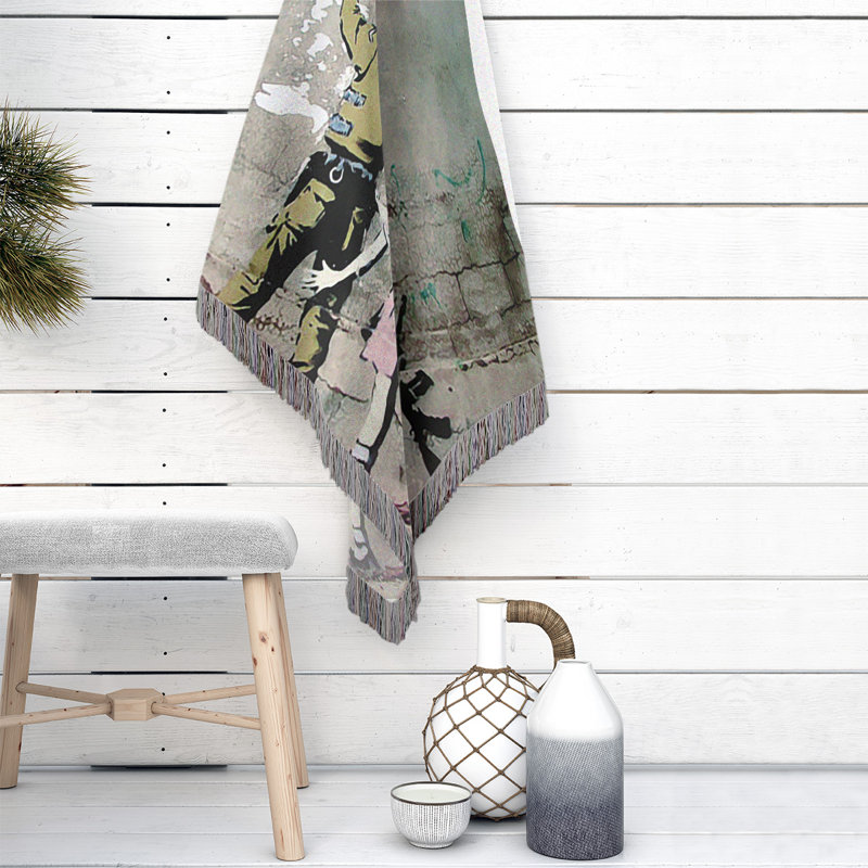 Banksy Graffiti Hand Woven Throw Blanket, 60" W x 80" L