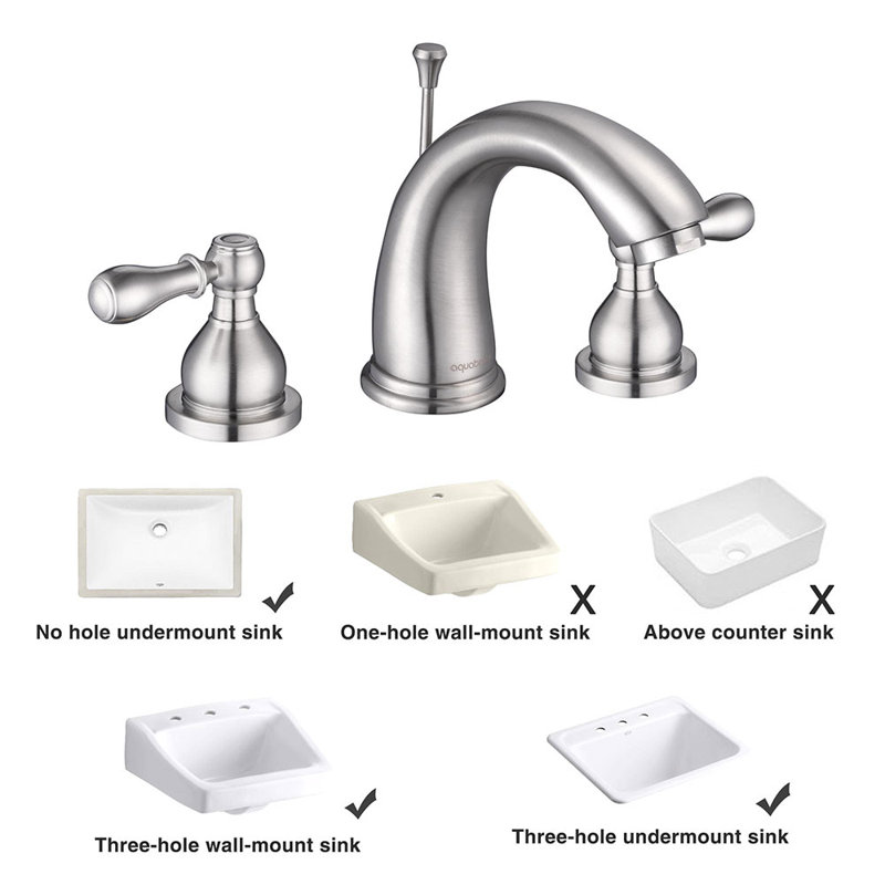 Brushed Nickel 3-Hole 2-Handle Bathroom Faucet with Drain Assembly