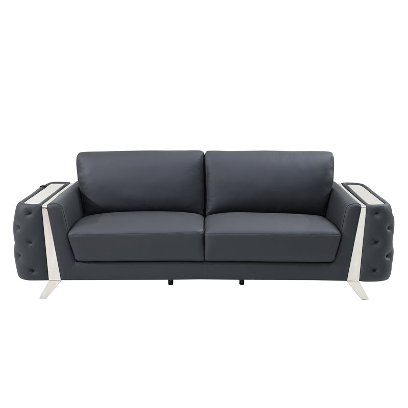 Anissa Genuine Italian Leather Sofa, Dark Gray, Chrome