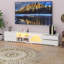 Meuble télé moderne à DEL, console multimédia avec porte en verre cannelé et 2 tiroirs-263581003