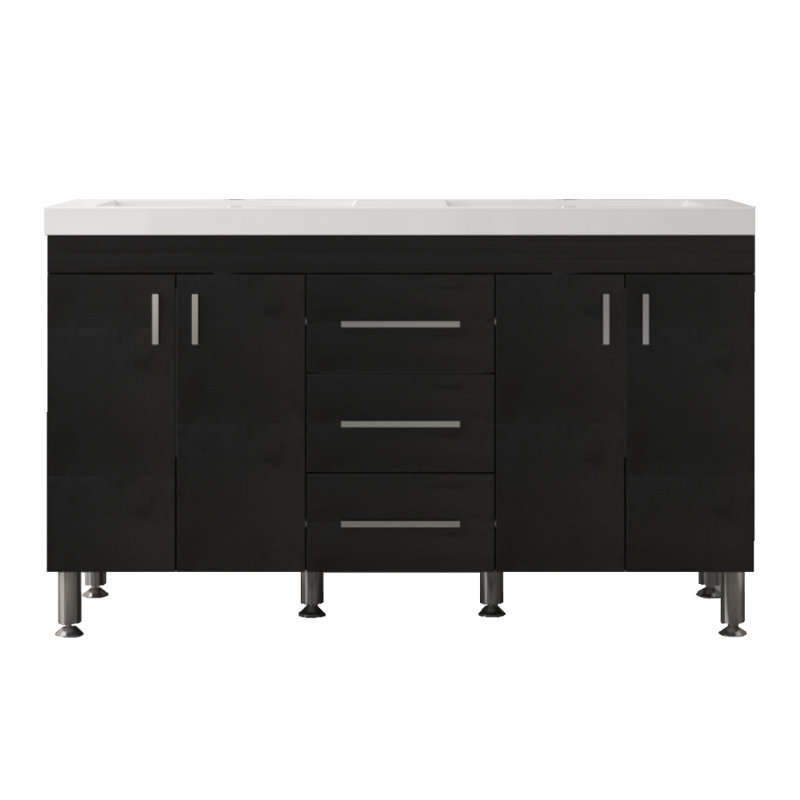 Ensemble de meuble-lavabo double autoportant 60 po Avalia, Noir