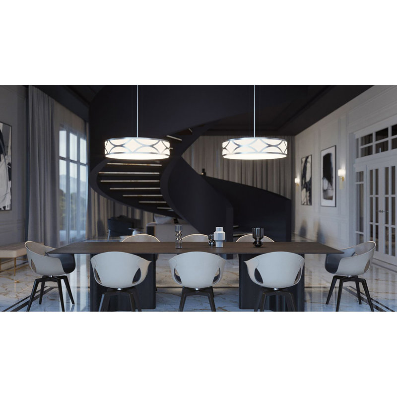 Luminaire suspendu tambour 4 lumières Jasvant, Nickel peint